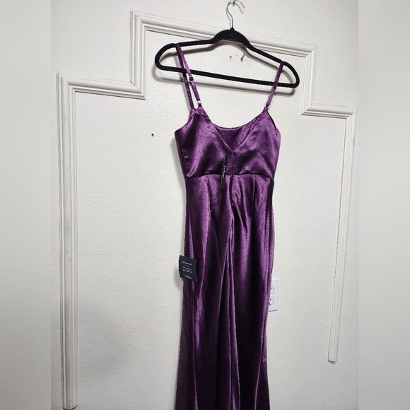Lulus Make You Shine Dark Purple Satin Mermaid Maxi Dress XS Wedding Party Prom - Picture 10 of 11